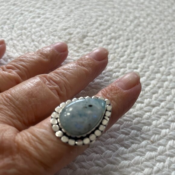 Beautiful RAINBOW MOONSTONE Handmade Sterling 925 Ring Size 10 #846D - Picture 3 of 3